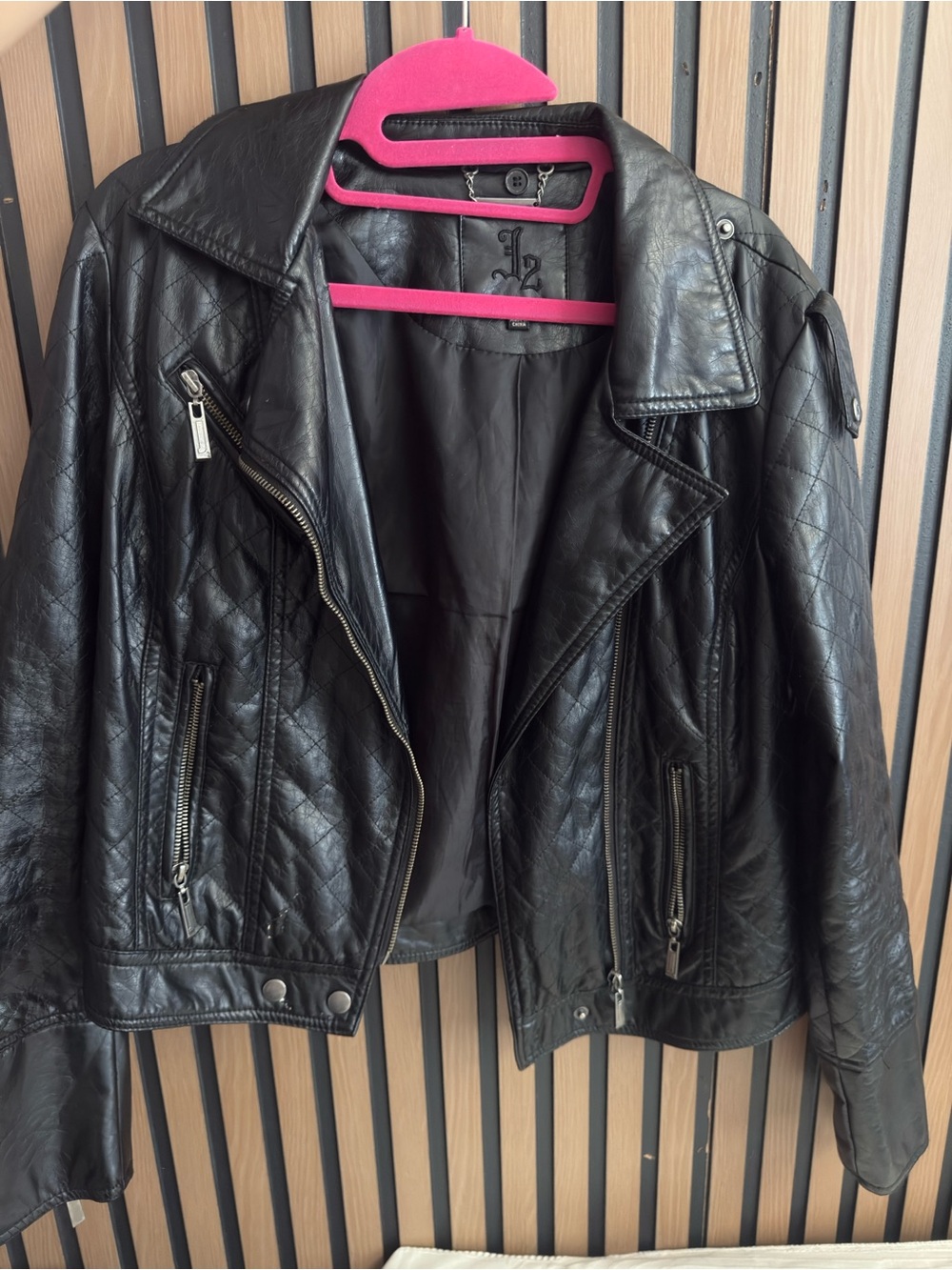 Black Quilted Faux Leather Moto Jacket - Women
